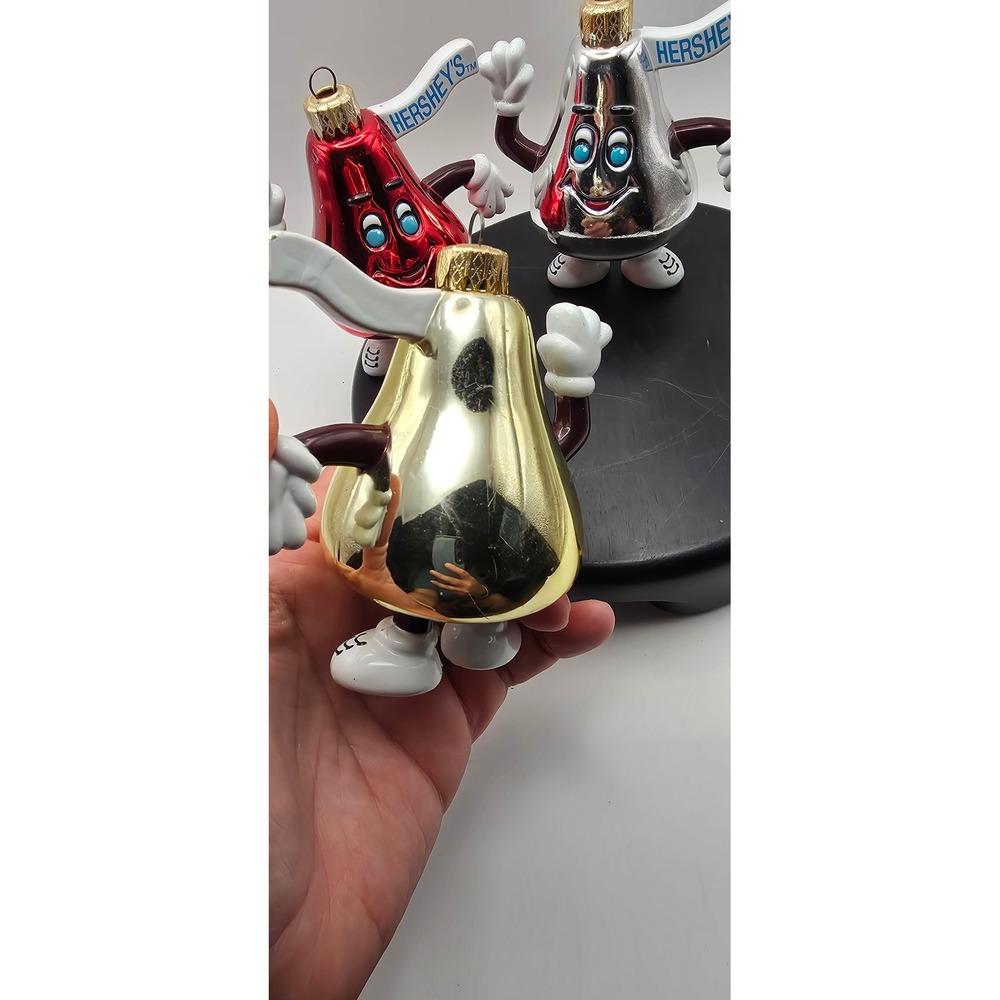 Hershey's Kisses Character Christmas Ornaments Set of 3 Red Gold Silver Metallic - Picture 3 of 9